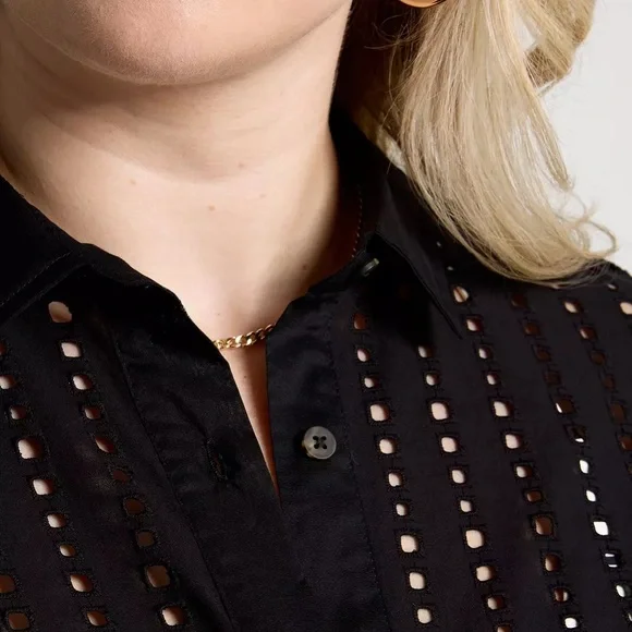 NWT CALIA Women's Extended Sleeve Button Down Swim Cover Up BLACK ya - Picture 8 of 9